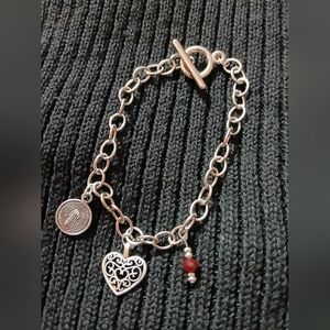 Silver Saint Benedict & Heart Charm Bracelet.